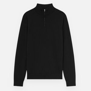 REISS Blackhall Men’s L Black Extra Fine Merino Wool Half Zip Funnel Neck NWT